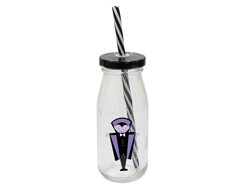 Halloween Glass Milk Bottles with Lid and Straw - Ey Up Crafters