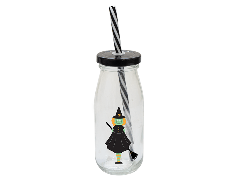 Halloween Glass Milk Bottles with Lid and Straw - Ey Up Crafters
