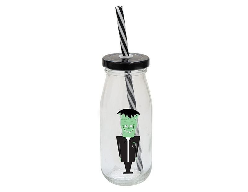 Halloween Glass Milk Bottles with Lid and Straw - Ey Up Crafters