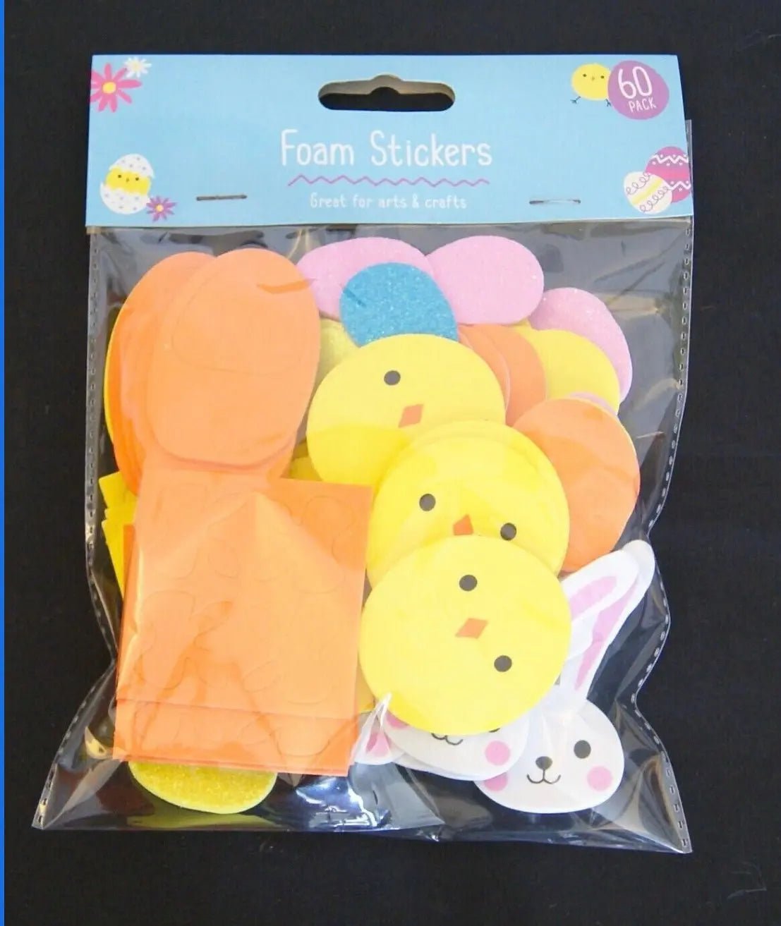 60 x Easter Foam Stickers Self Adhesive Eggs Bunnies Chicks Kids Crafts Decor - Ey Up Crafters