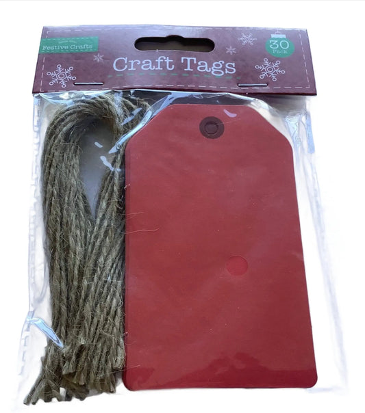 Blank Craft tags with string red or brown pack of 30 - Ey Up Crafters