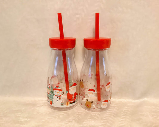 2 designs christmas milk bottles with lid and straw for children christmas gift 