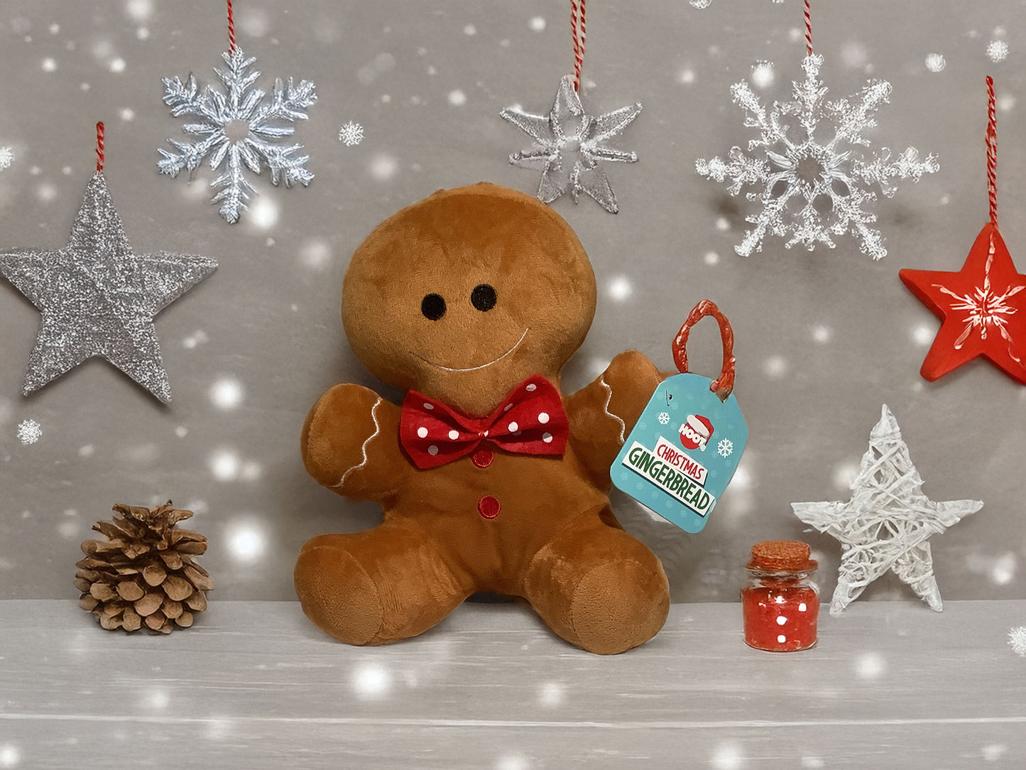 Gingerbread soft toy with polka dot bow tie can be personalised with heat transfer vinyl