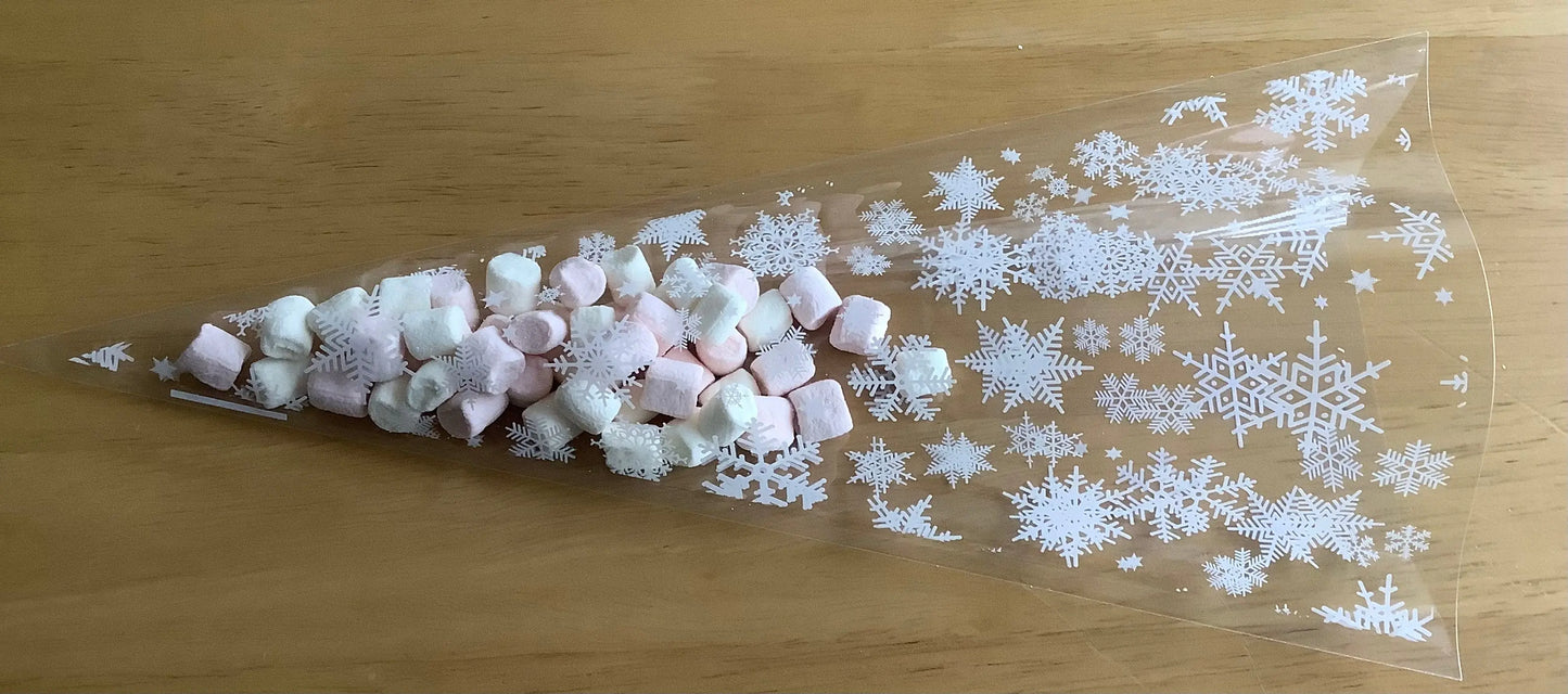 Snowflake cello cone bags Christmas gift sweet bags Ey up crafters