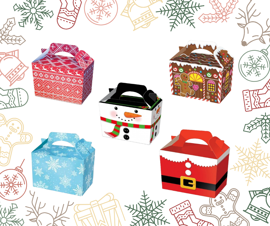 Small Party Boxes Christmas XMAS cardboard Lunch Food Loot Treat Gift Box Ey up crafters