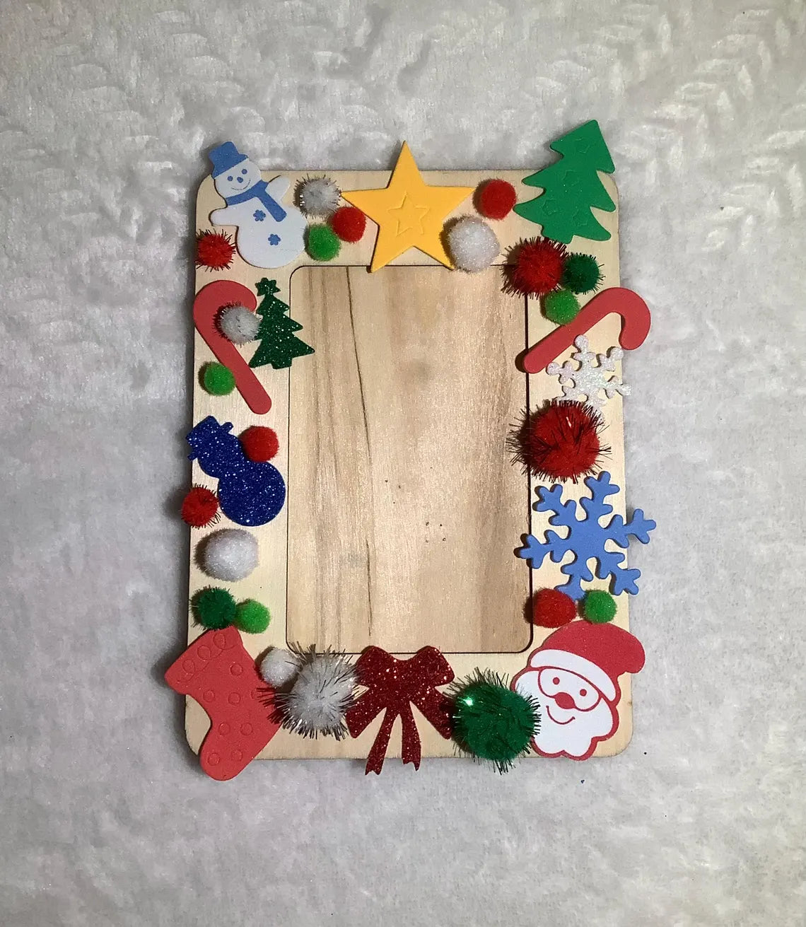 wood photo frame christmas craft kit for children glue stickers pompoms 