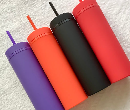 Matte Skinny Tumblers 16oz with straw (Halloween Colours) - Ey Up Crafters