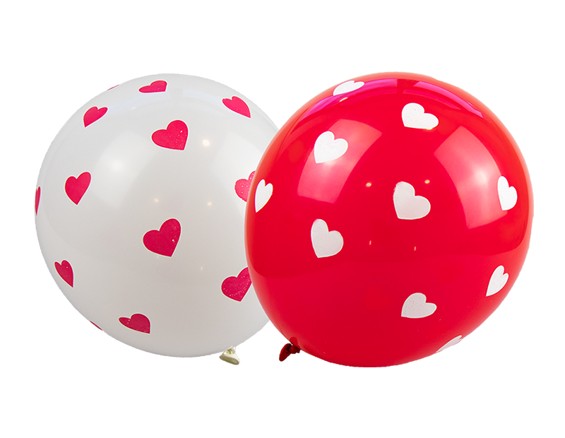 Heart Printed Balloons 10 pack White & Red gem imports